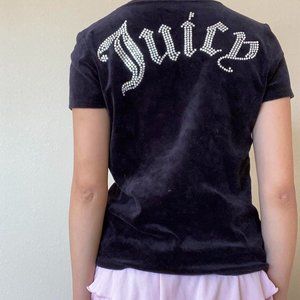 Black Juicy Couture Velour Rhinestone Shirt Small